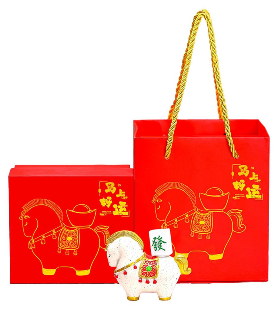1/4 Stück Cartoon-Pferdefigur mit Geschenktüte/Box – Glücksbringer im chinesischen Stil – Pony-Statue für Zuhause, Büro oder Schreibtisch ...