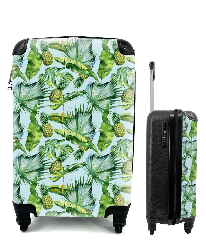 MuchoWow Koffer Handgepäck Trolley Rollkoffer Kleine Reisekoffer mit 4 Rollen - Vintage - Ananas - Blätter - Cabin Size < 55x40x23 cm & 55x40x2...