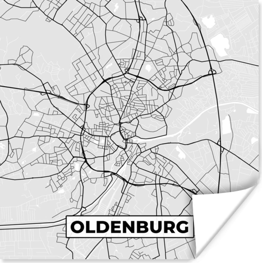 MuchoWow Poster Karte - Stadtplan - Deutschland - Oldenburg - Karte 75x75 cm - Wand Dekoration
