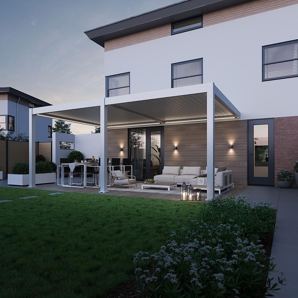 Deluxe Plus Elektrisch Wand Pavillon Terrassenüberdachung Alu LED 4x6