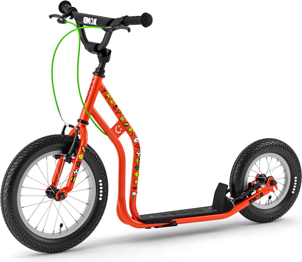 Yedoo Wzoom Emoji Kinder Roller Scooter Tretroller - für Kinder ab 6 Jahre, mit Luftreifen 16/12, Reflexelementen und verstellbarem Lenker Rot