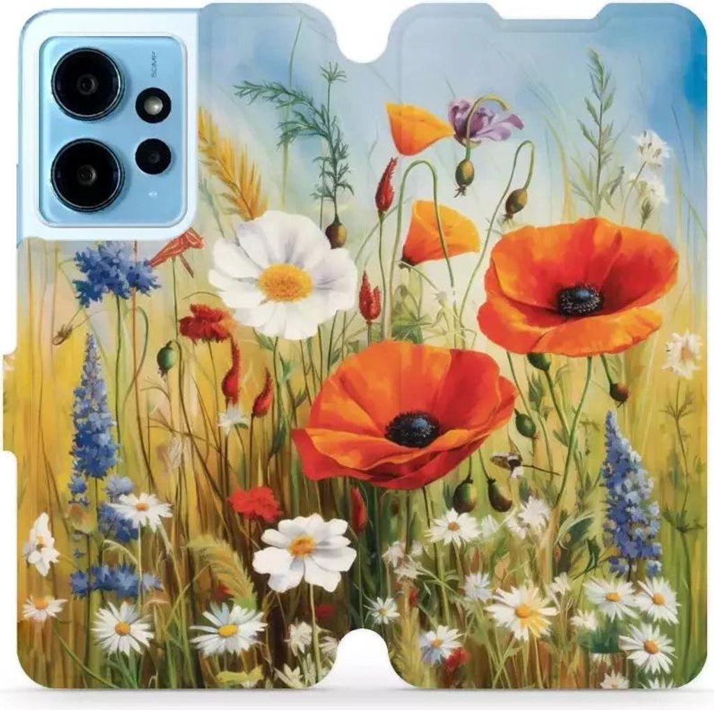 Handyhülle mit klappe für Xiaomi Redmi Note 12 4G, Mobiwear Book, Wiesenblumen