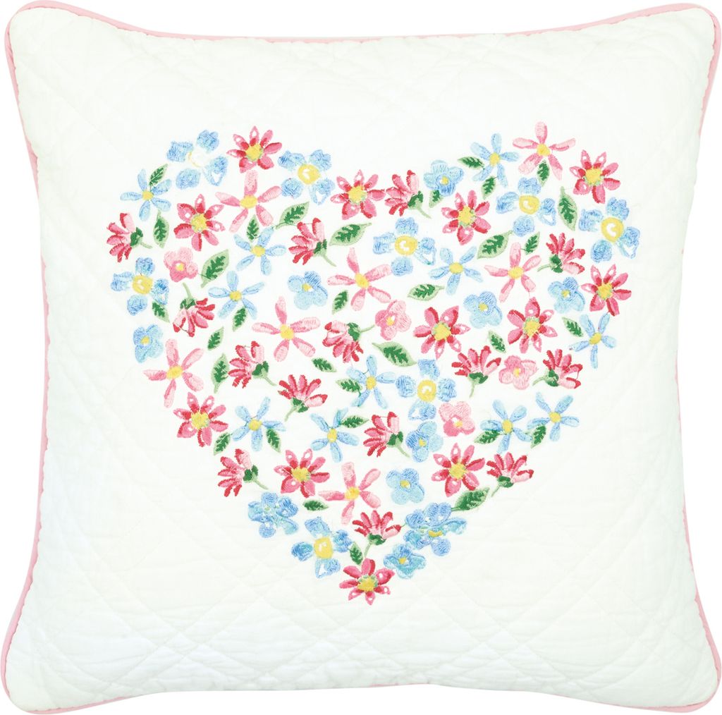 Greengate Columbine Love Kissenhülle mit Stickerei white 40cm