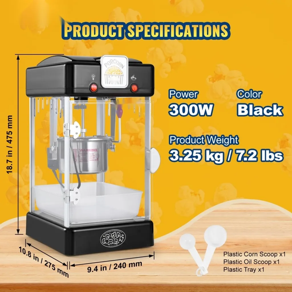 Machine à pop-corn cinéma 300W portable noire avec éclairage interne - 7