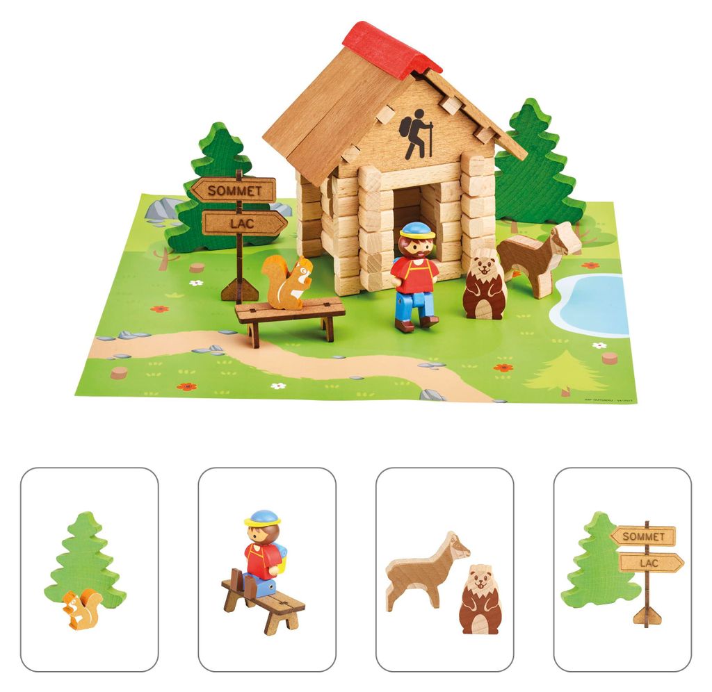Jeujura Berghütte – 55 Teile – Bauspiel im Kartonkoffer – ab 5 Jahren – Agilität – Kreativität – Handhabung – Katalog im Lieferumf...