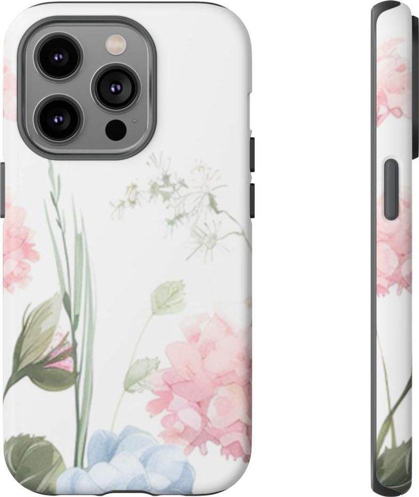 Aquarell-Hortensien in Blau und Rosa – Hülle Kompatibel mit iPhone 14 Pro