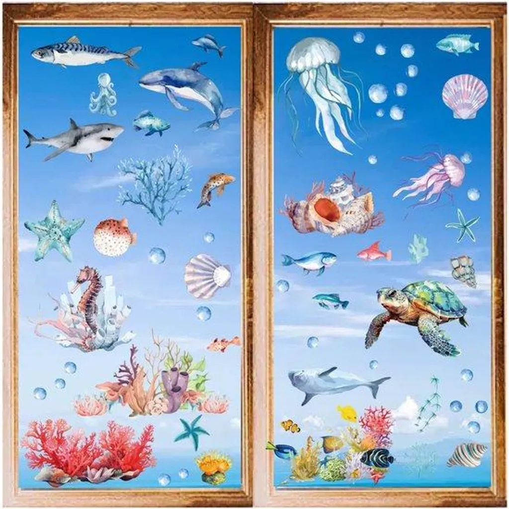 Autocollants Marins Requins et Tortues en PVC Étanche - Lot de 50 Pièces