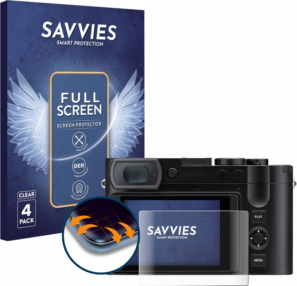 4x Savvies Fullscreen Schutzfolie für Leica Q3 43 Displayschutz Folie Fullcover Klar Transparent