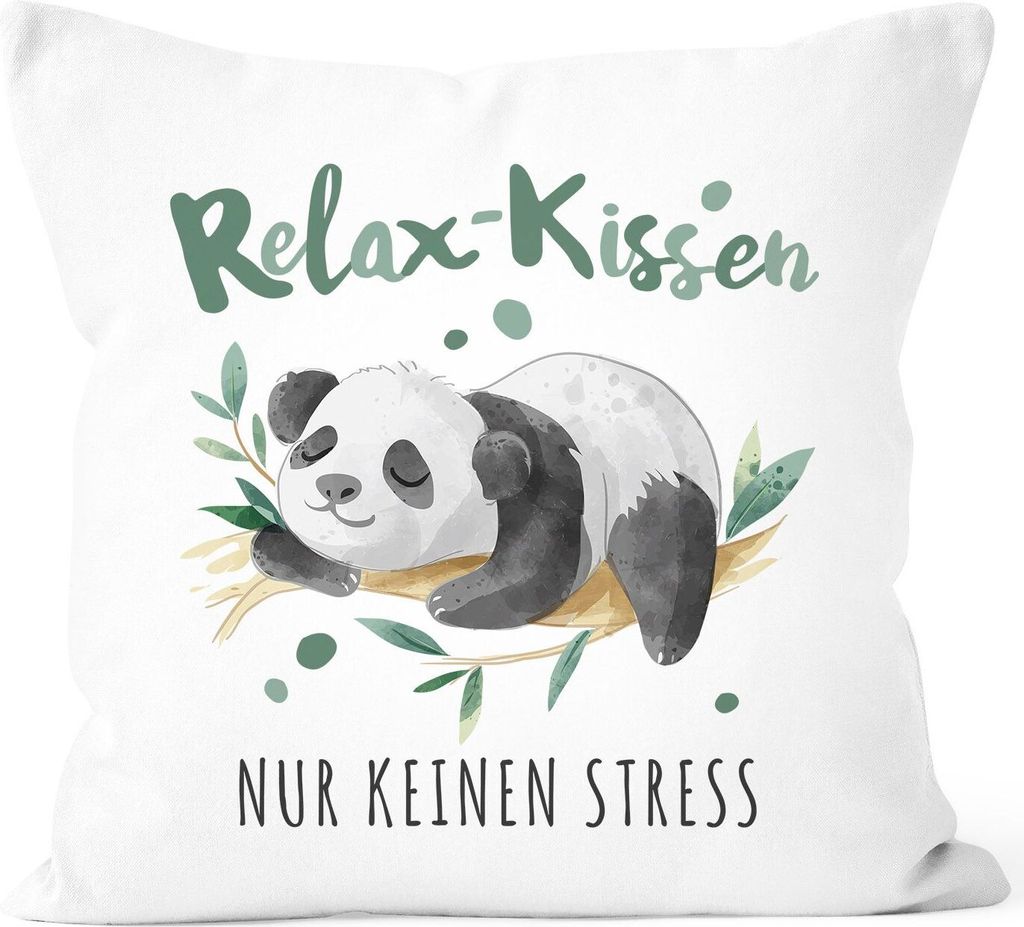Kissenbezug Spruch Relaxkissen nur kein Stress Panda-Bär Dekokissen Geschenk SpecialMe Kein Stress weiß 40cm x 40cm