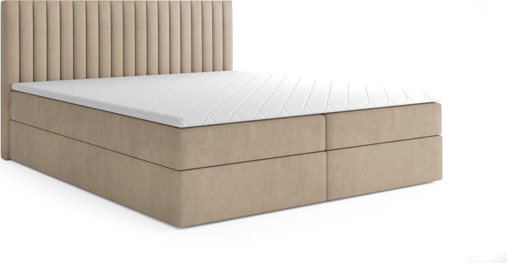 MYSEN Boxspringbett 160x200 Lamella mit Bettkästen mit Matratze (14 cm) mit Topper (4 cm) Komplett-Set Polsterbett Bonell H3 Beige