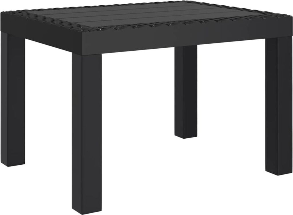 A black rectangular table with four legs, shown from a slightly elevated front-left angle against a white background.