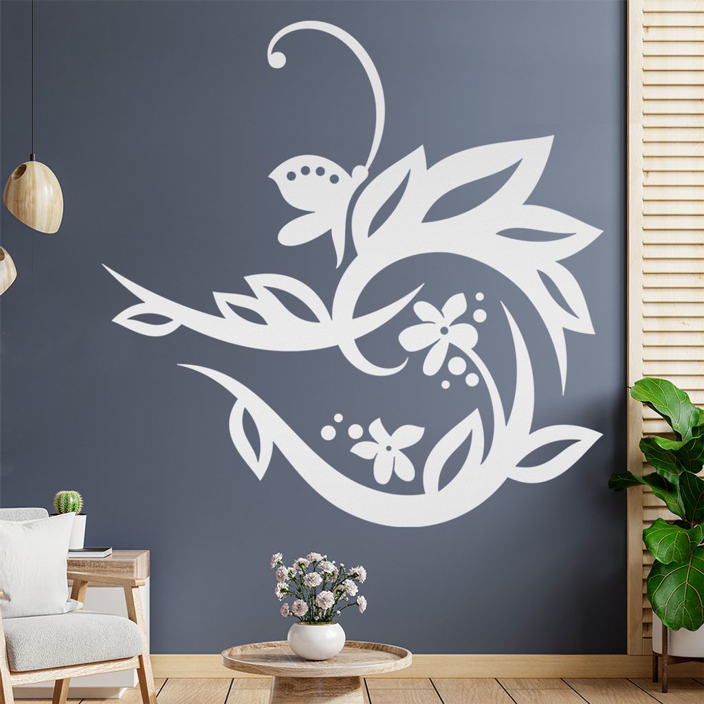 Falter Schmetterling Ranke Wandtattoo in 6 Größen - Wandaufkleber Wall Sticker - Dekoration, Küche, Wohnzimmer, Schlafzimmer, Badezimmer