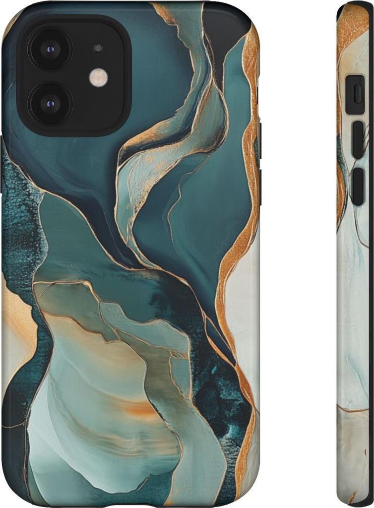 Abstrakte fließende Formen mit goldenen Akzenten – Hülle Kompatibel mit iPhone 12