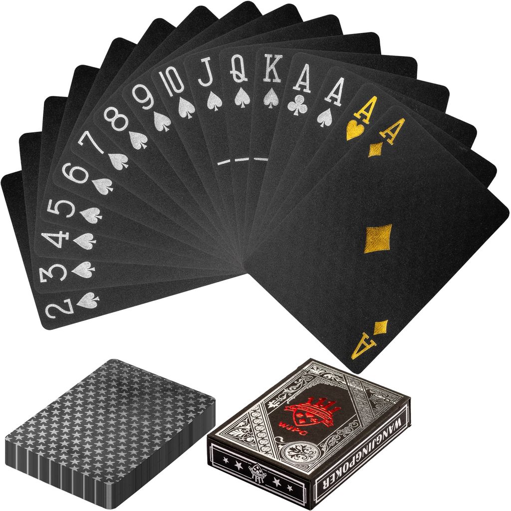 54 x Wasserdichtes Pokerkarten schwarze Spielkarten Profi Poker Karte Spielkarte 