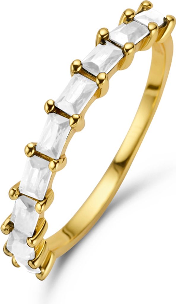 New Bling 9NB-0965-58 Zilveren Ring - Dames - Zirkonia - Baquette - Maat 58 - Wit - Goudkleurig