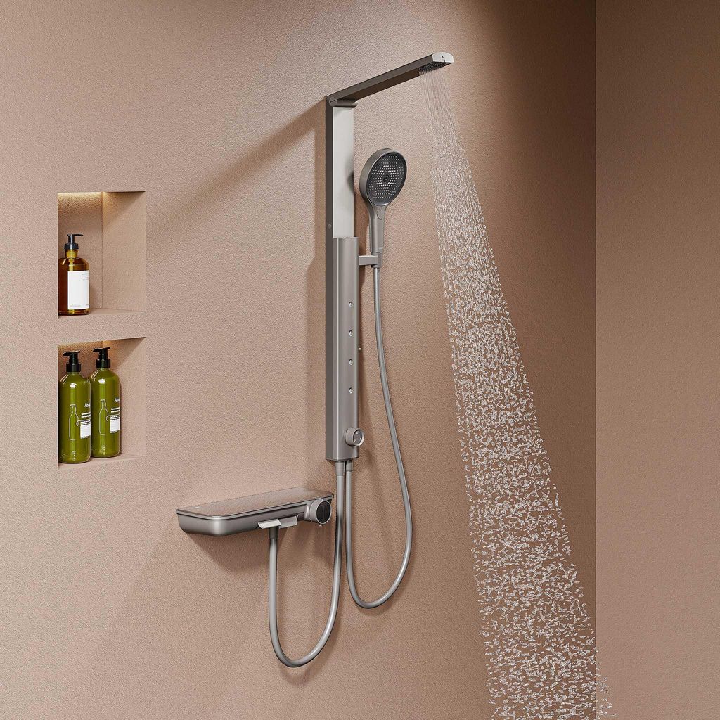 HOROW Regendusche Set mit Thermostatarmatur, Grau Duschset Produktbild 