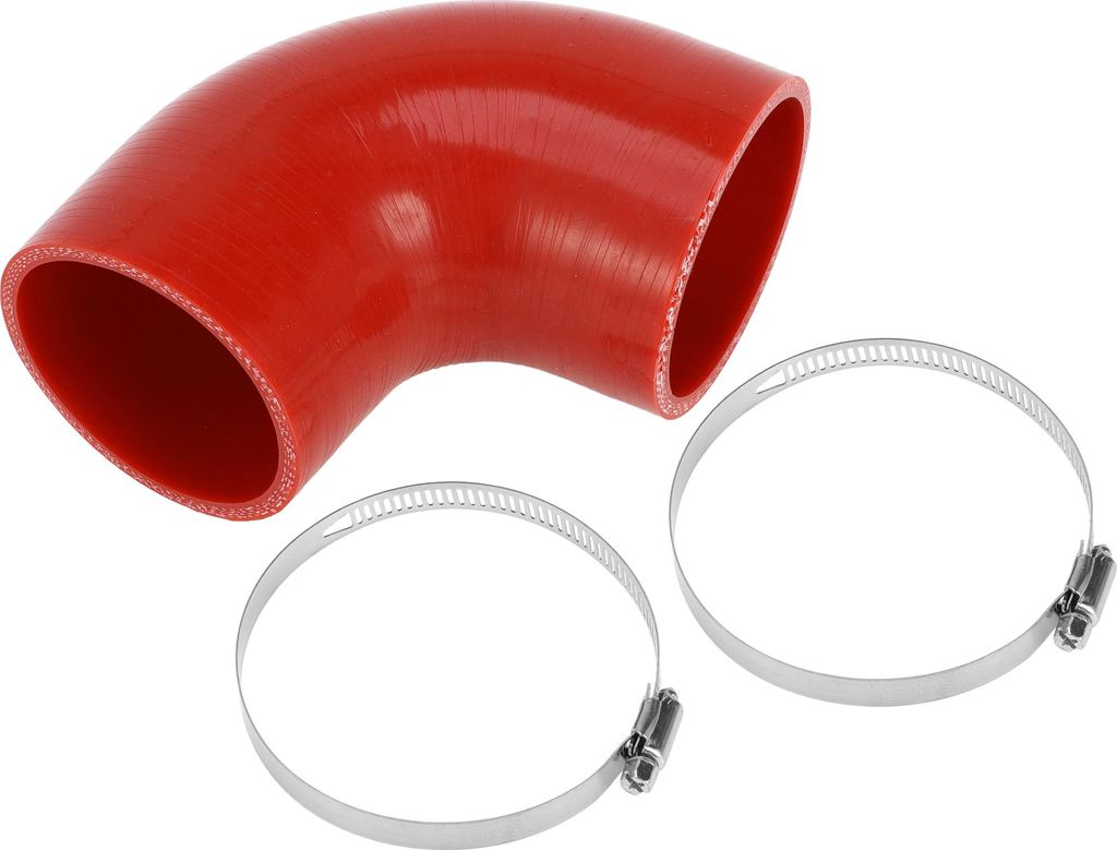 1 Satz 76mm/2,99" ID 90mm/3,54" Länge 90 Grad Rotes Auto Silikonschlauch mit Schellen Kühlmittelschlauch Universal