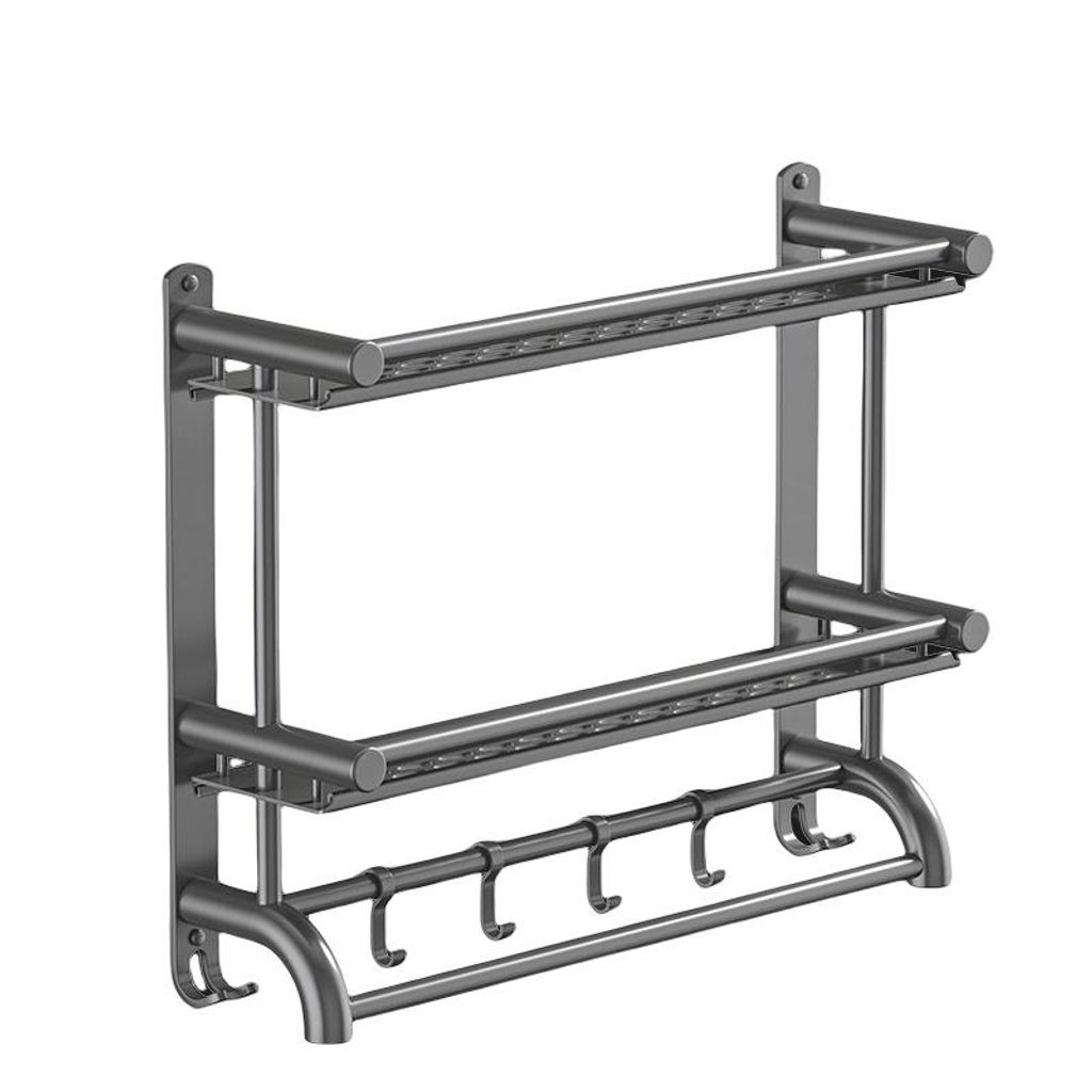 Wandregal für Badezimmer ohne Bohren, Edelstahl, mit Haken, rostfrei, 2-stöckig, 50cm