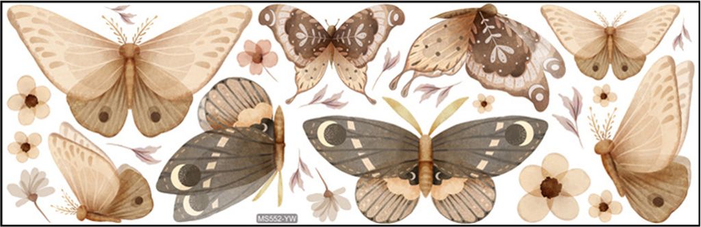Wandaufkleber im böhmischen Stil mit Schmetterlingsmuster, lebendiges, von der Natur inspiriertes, selbstklebendes Wandaufkleber zur Raumdekoratio...