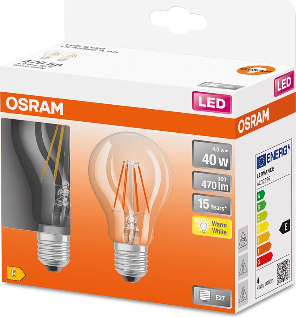 2Pak Żarówka LED E27 A60 4W = 40W 470lm 2700K 300° Filament Zdjęcie produktu 