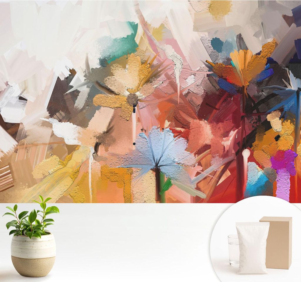 Fototapete - 104x70 cm - Tapete - Wandtapete - Wandbilder - Dekofolie - Tapete Folie - Wand - Dekoration - Wohnzimmer - Florale Abstraktion