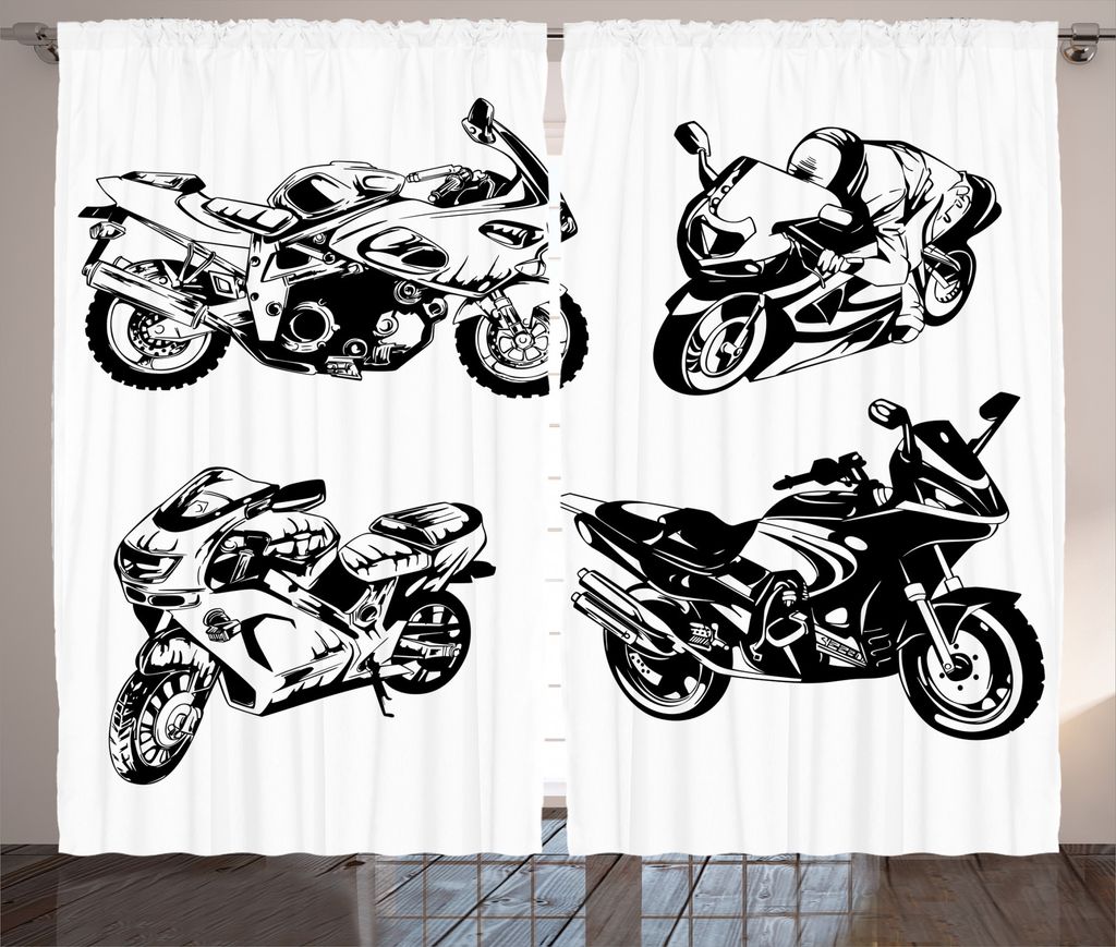 ABAKUHAUS Schwarz und weiß Rustikaler Vorhang, Motorräder, Wohnzimmer Universalband Gardinen mit Schlaufen und Haken, 280 x 225 cm, Orange Schwarz