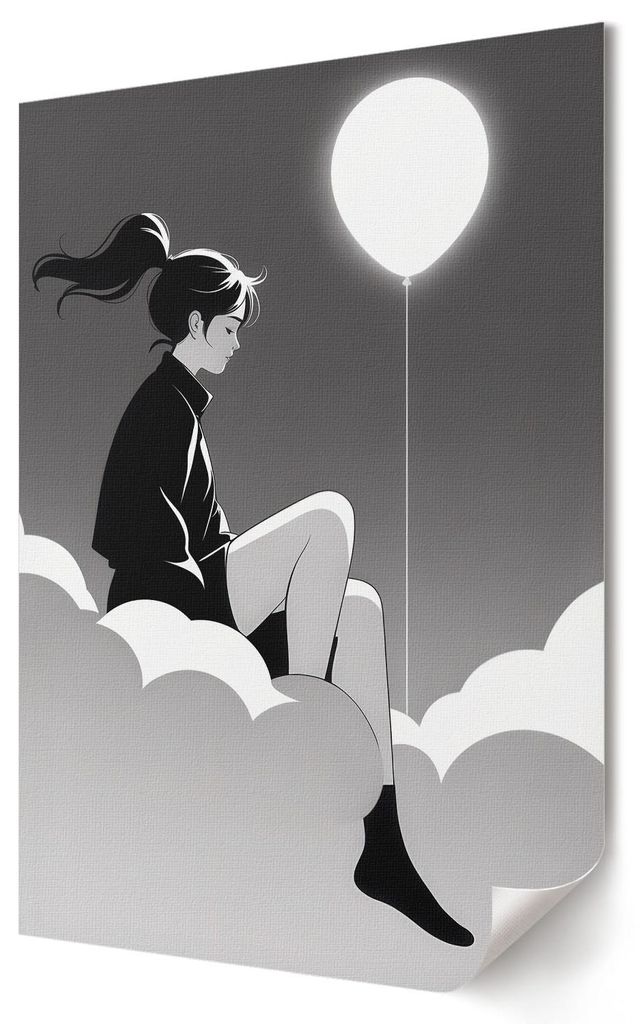 Mädchen und Ballon- Kunstdruck A1 (59x84 cm) - Ausdrucksstark, romantisch, glamourös- Wandbild für Wohnzimmer Schlafzimmer & Flur, Modernes Post...
