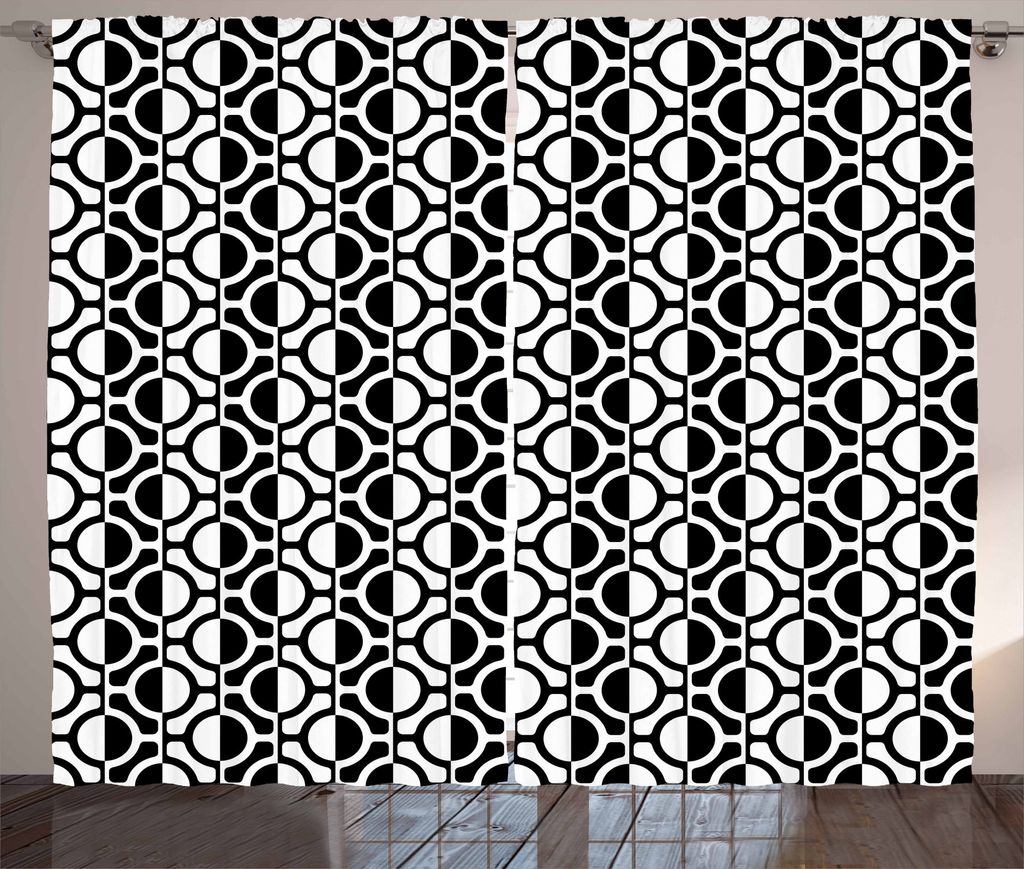 ABAKUHAUS Schwarz und weiß Rustikaler Gardine, Gitter-Muster, Schlafzimmer Kräuselband Vorhang mit Schlaufen und Haken, 280 x 175 cm, Weiß Schwarz