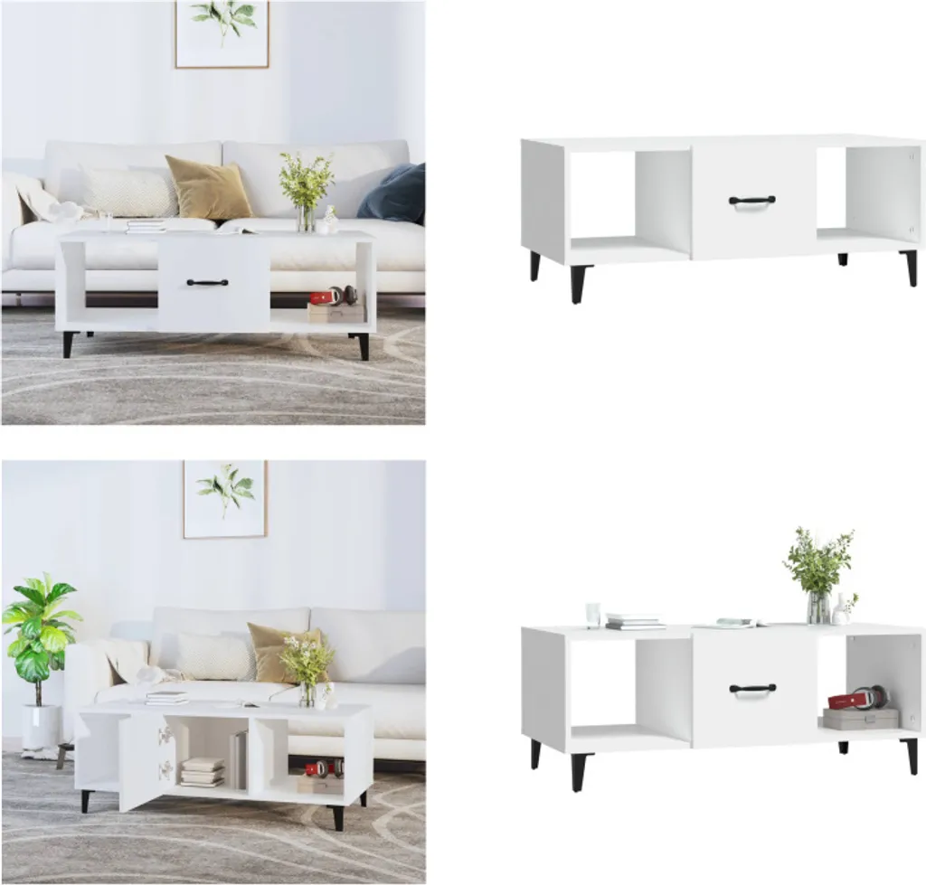 Tavolino da Salotto vidaXL Bianco 102cm - Arredo Design Legno Moderno