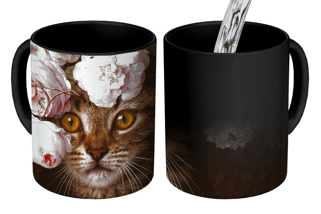 KitchenYeah Zauber Tasse Zaubertasse Magic Katze - Blumen - Tiere 350 ml Farbwechsel Becher Geschenk Geschenkidee - Magic-Tasse - Fototasse - Ker...