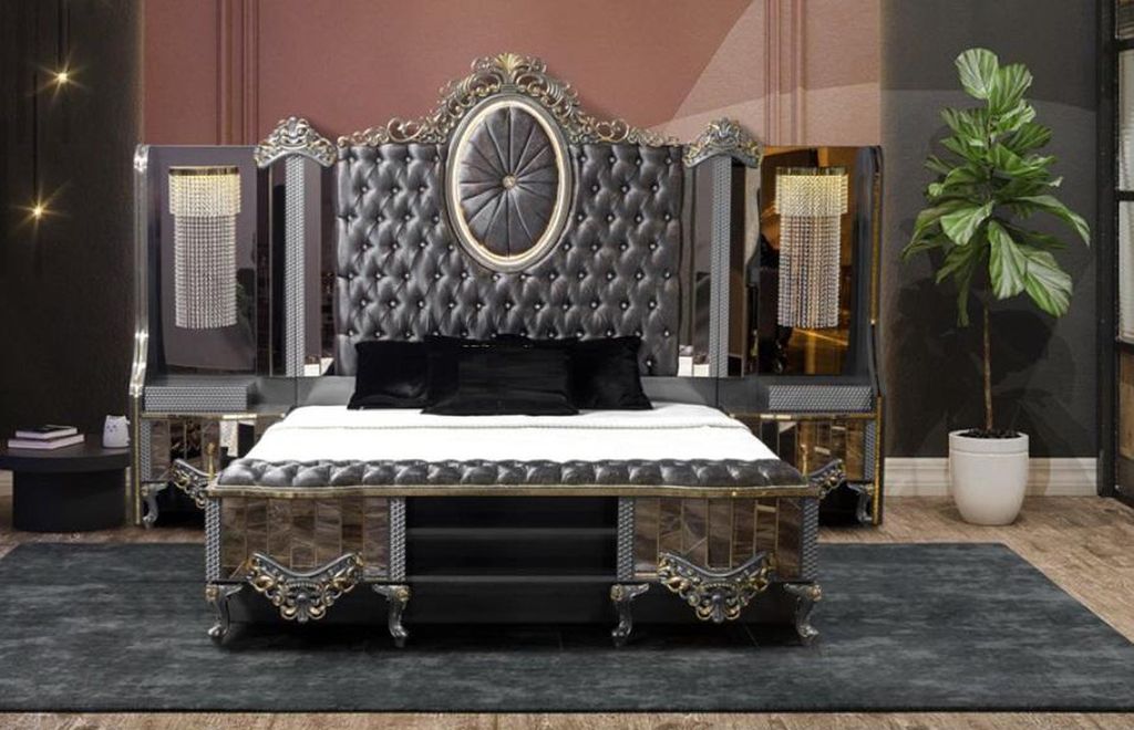 Garnitur Schlafzimmer Doppel Luxus Bett Klassischе Schwarz Set 3tlg