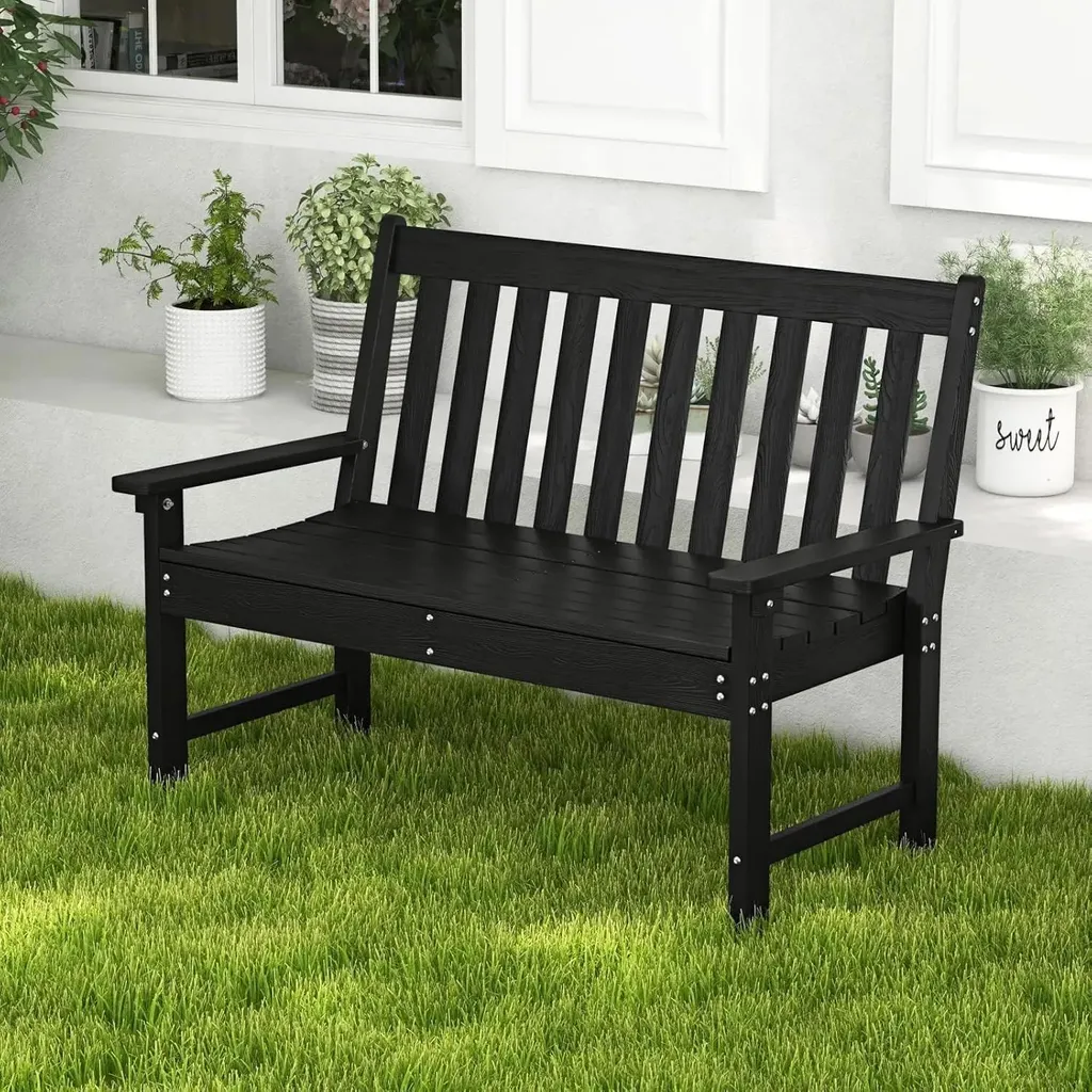Banc d'extérieur robuste en polyéthylène noir pour terrasse et balcon - 3