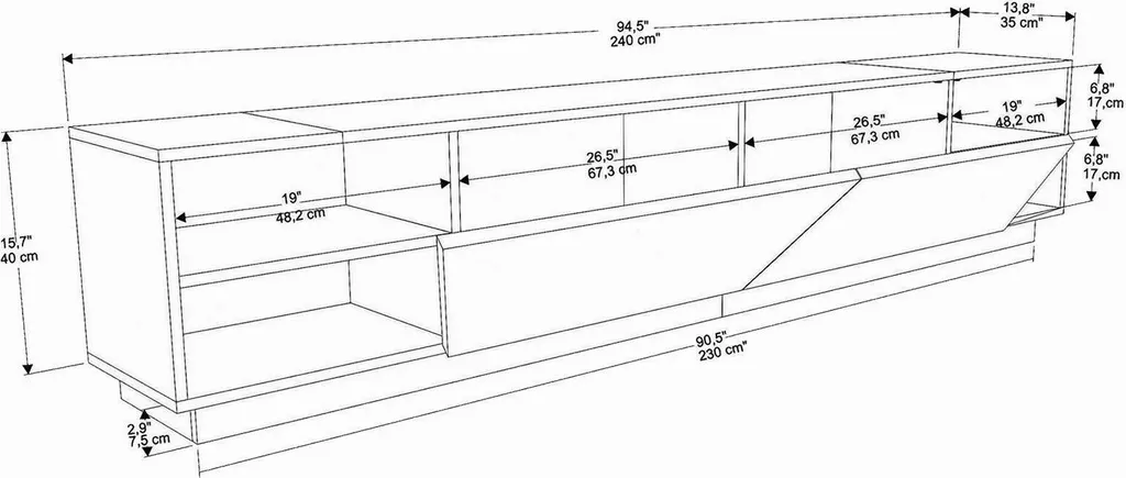 Meuble TV 240 cm Apat pour Grands Écrans, Solution de Rangement Mobile