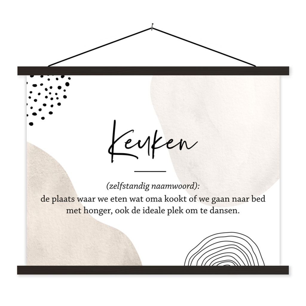 MuchoWow Textilposter küche - vater - sprichwörter - küchen-definition - zitate - Wörterbuch 120x90 cm mit schwarzem Rahmen - Aufhänger für...