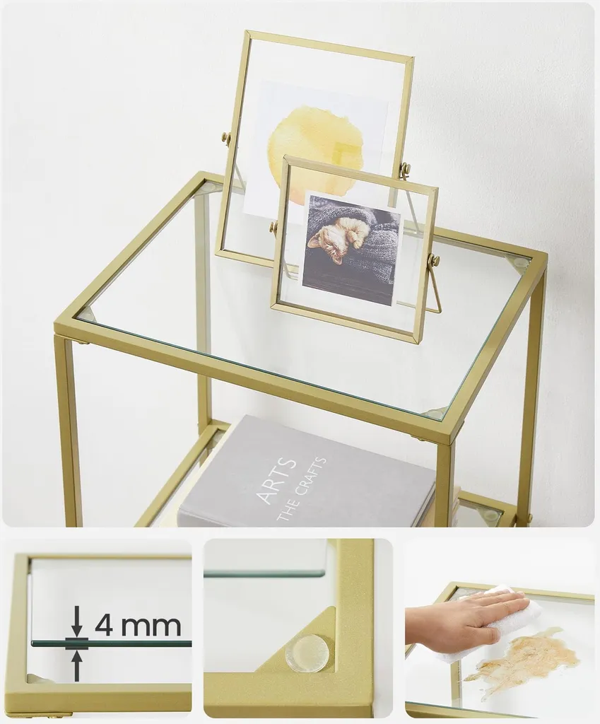 Étagère dorée luxueuse en verre trempé - Support robuste et design chic - 6