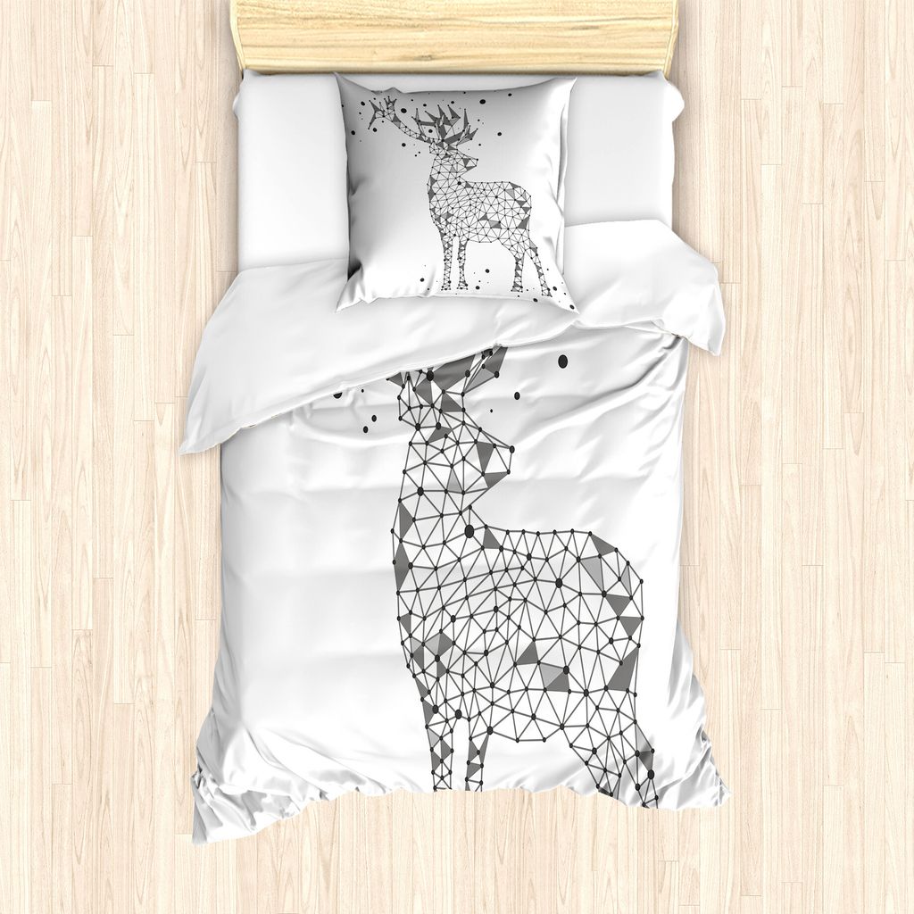 ABAKUHAUS Wild jagen Bettbezug Set für Einzelbetten, Polygonal Wild Animal, Milbensicher Allergiker geeignet mit Kissenbezug, 135 cm x 200 cm - 80...