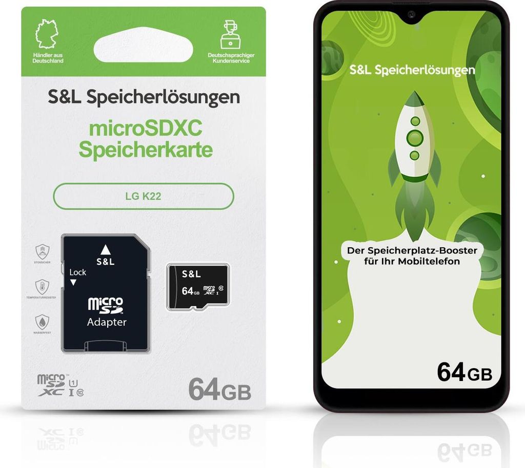 microSD Speicherkarte S&L für LG K22 - Speicherkapazität: 64 GB