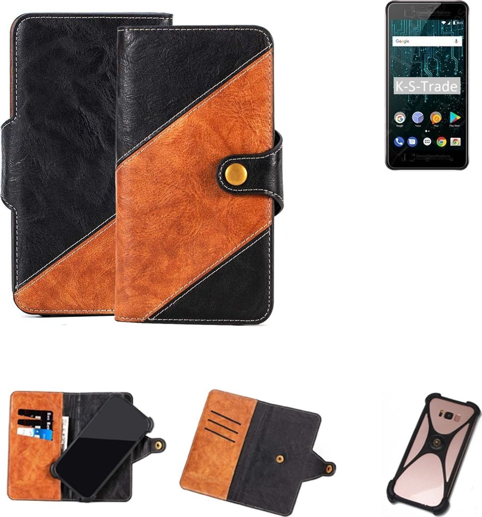 K-S-Trade Handyhülle Schutzhülle Bookstyle Case Wallet-Case kompatibel mit BQ Mobile BQ-5007L Iron Handy Cover Bumper Klapphülle schwarz hellbraun