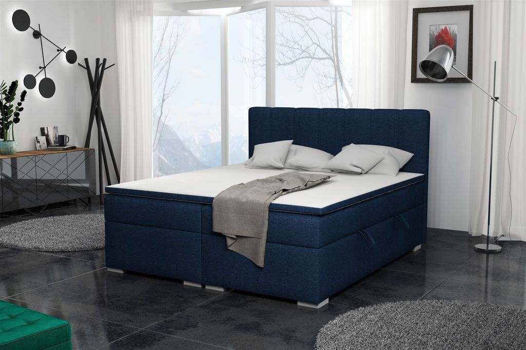 Boxspringbett Schlafzimmerbett LAURIN 140x200cm Stoff Aragon Blau
