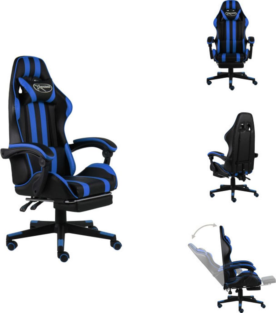 vidaXL Gaming-Stuhl mit Fußstütze Schwarz und Blau Kunstleder - Bürostühle