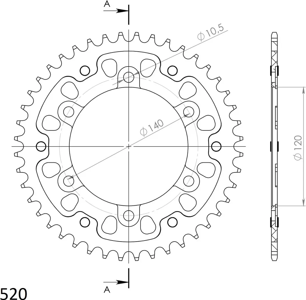 Couronne Supersprox Gold 44Z Haute Performance Pas 520 6 Trous