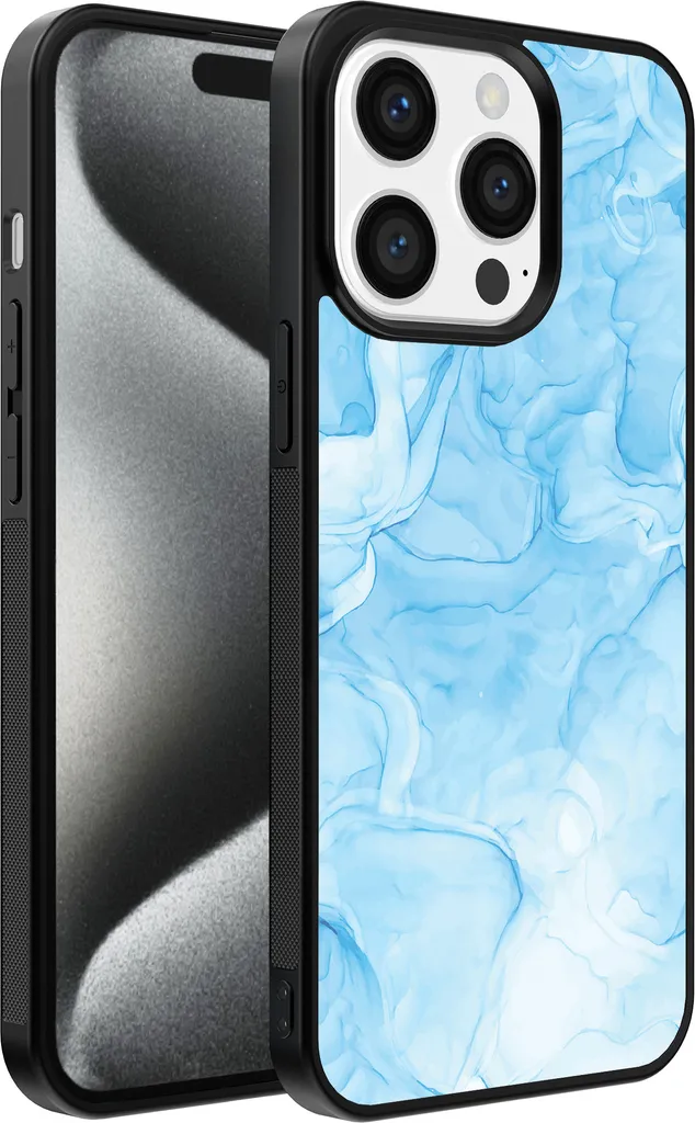 Cover iPhone 15 Pro Marmo - Protezione TPU Back Cover Azzurra