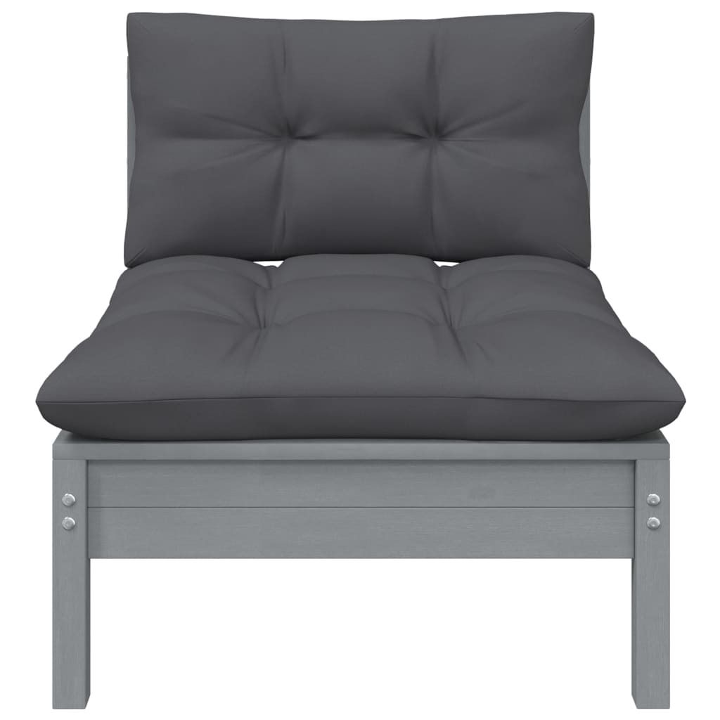 Stabli Möbel Garten-Mittelsofa mit Anthrazit Kissen Grau Massivholz Kiefer - Gartensofas CC3613923