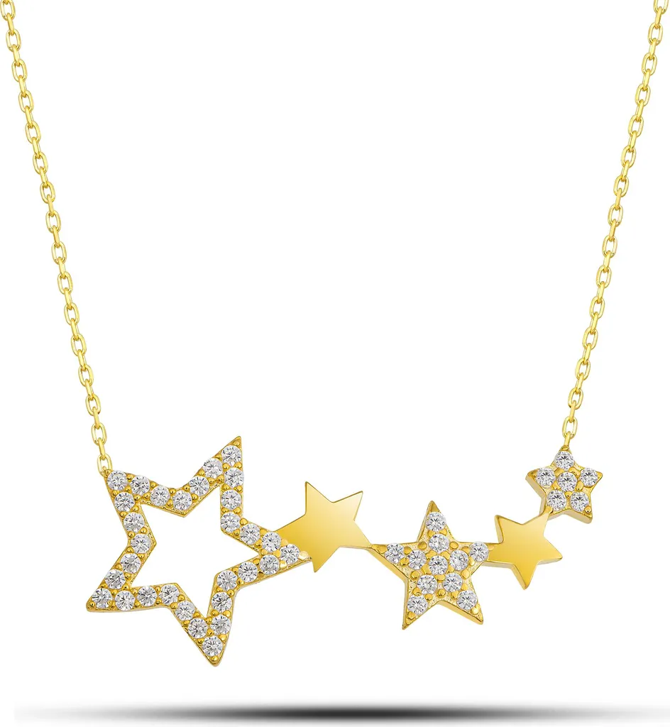 Collier Ciel Étoilé pour Femme en Argent 925 Doré et Zirconium Brillant