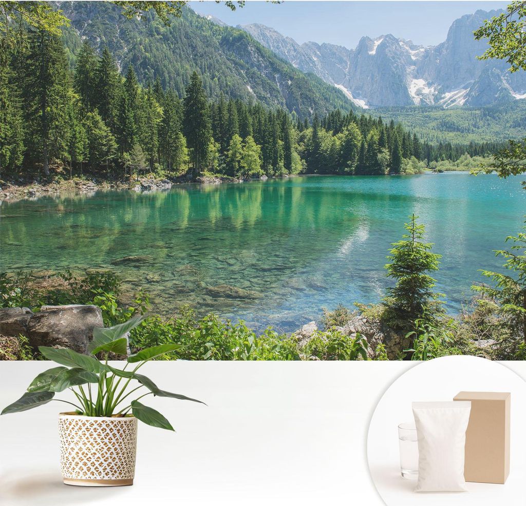 Fototapete - 152x104 cm - Tapete - Wandtapete - Wandbilder - Dekofolie - Tapete Folie - Wand - Dekoration - Wohnzimmer - Grüner See