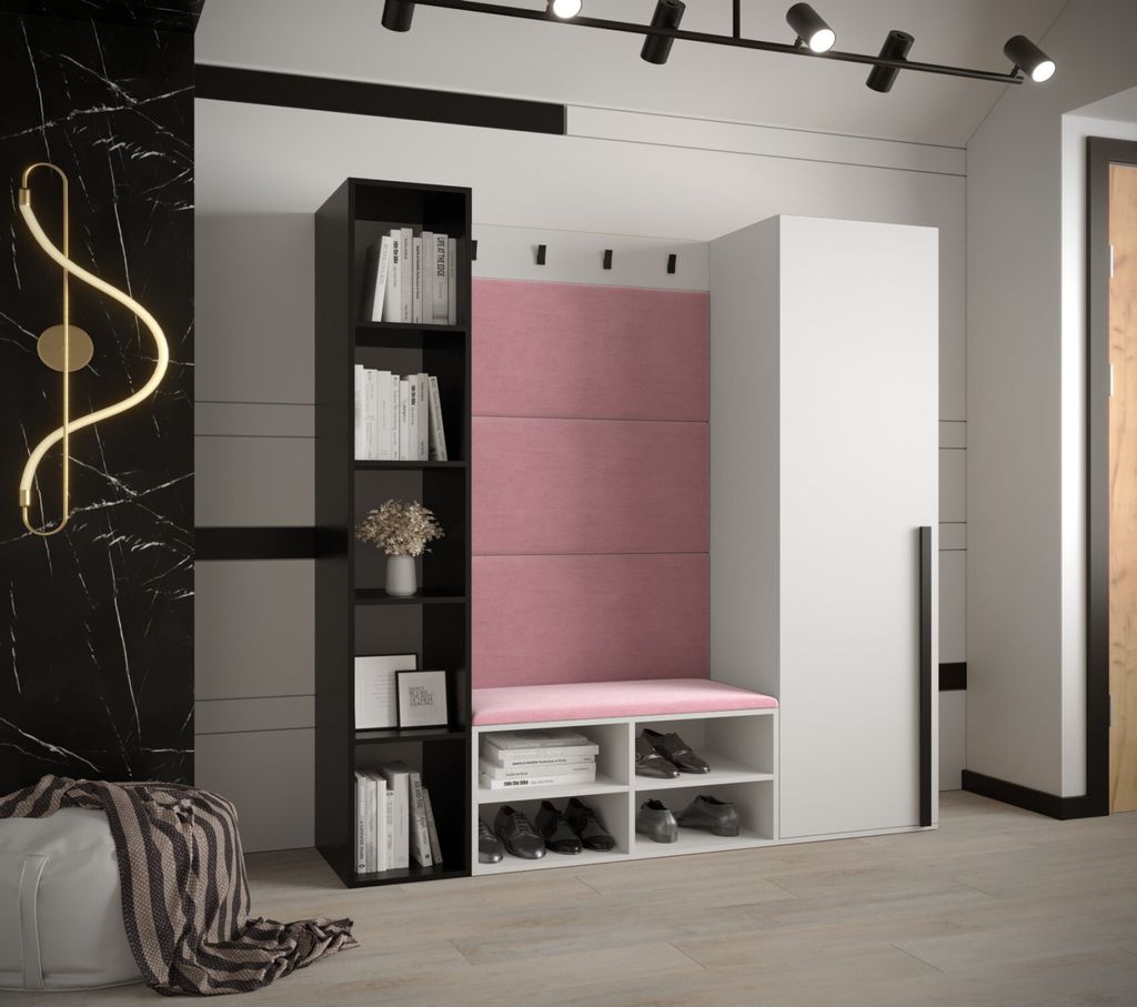 HARRISON Flurwand mit gepolsterten Paneelen – weiß, rosa Paneele