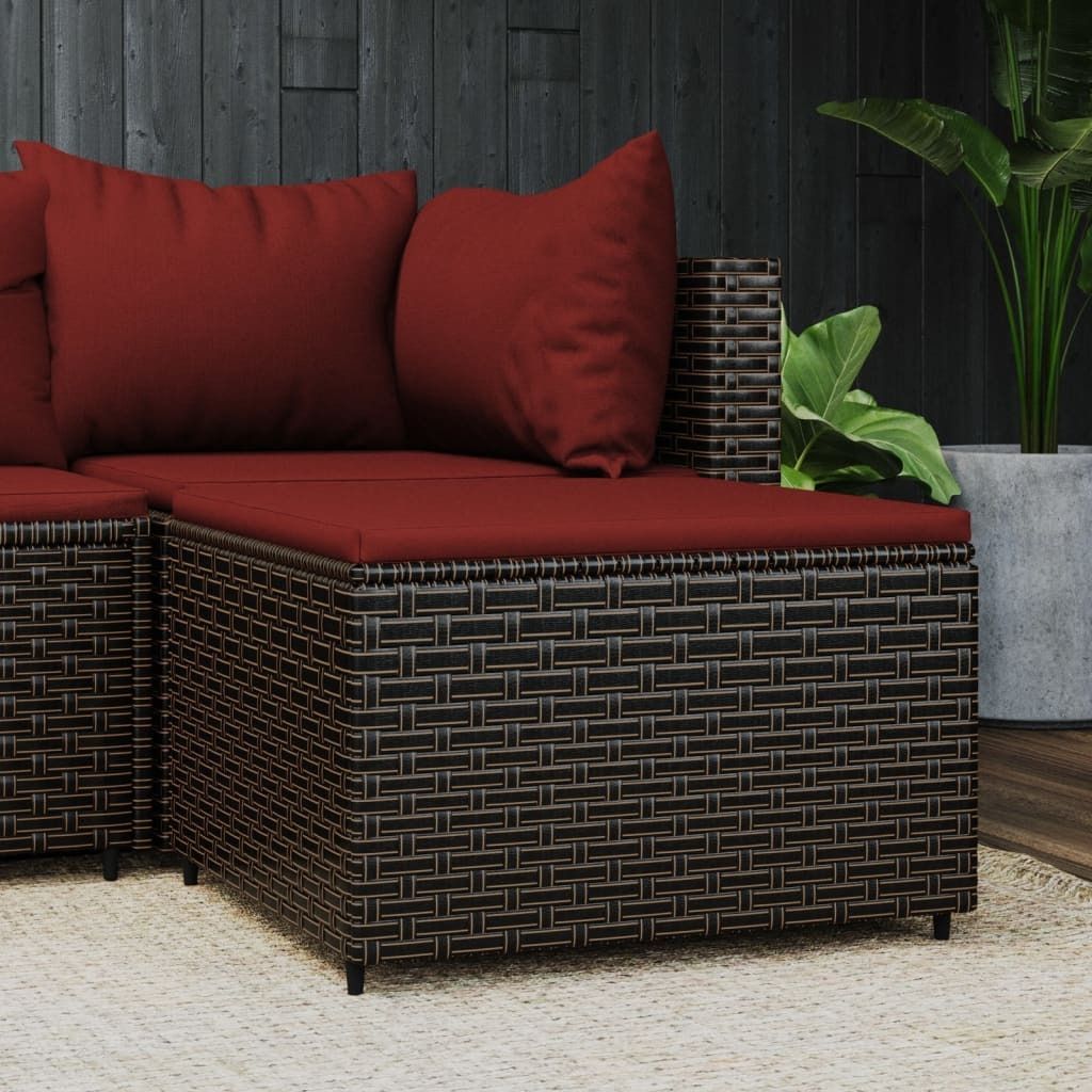 The Living Store Gartenhocker mit Kissen Braun Poly Rattan