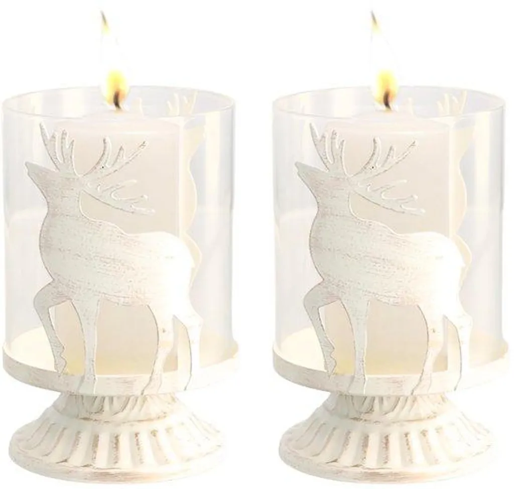 Bougeoir de Noël rétro en métal blanc avec finitions patinées élégantes