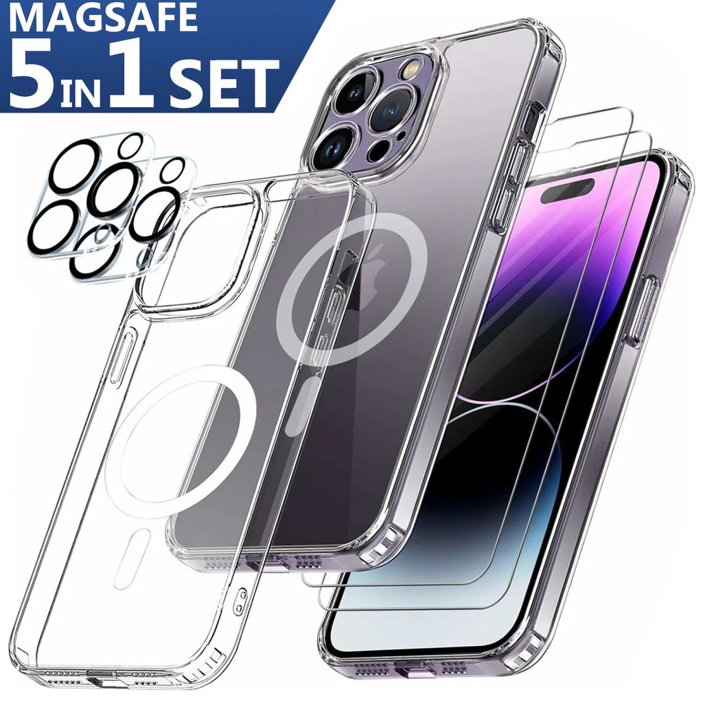 MagSafe Hülle für iPhone 14 PRO inkl. 2x Display Panzerglas und 2x Kamera Schutz Glas Panzerfolie