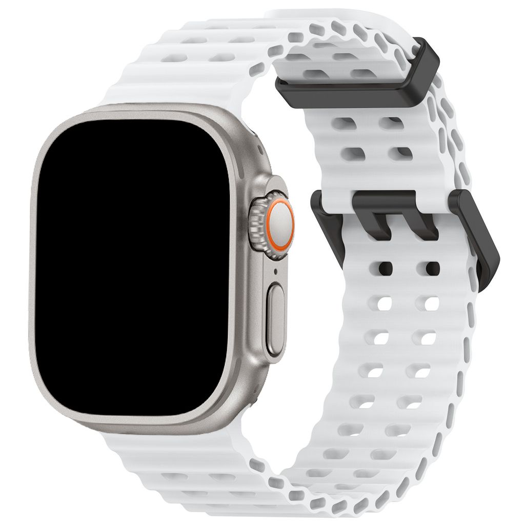 FFO2World Ocean Sport Band - Kompatibel mit Apple Watch 49mm 46mm 45mm 44mm 42mm - Weiß - Atmungsaktives, weiches Silikonband für Männer & Frauen